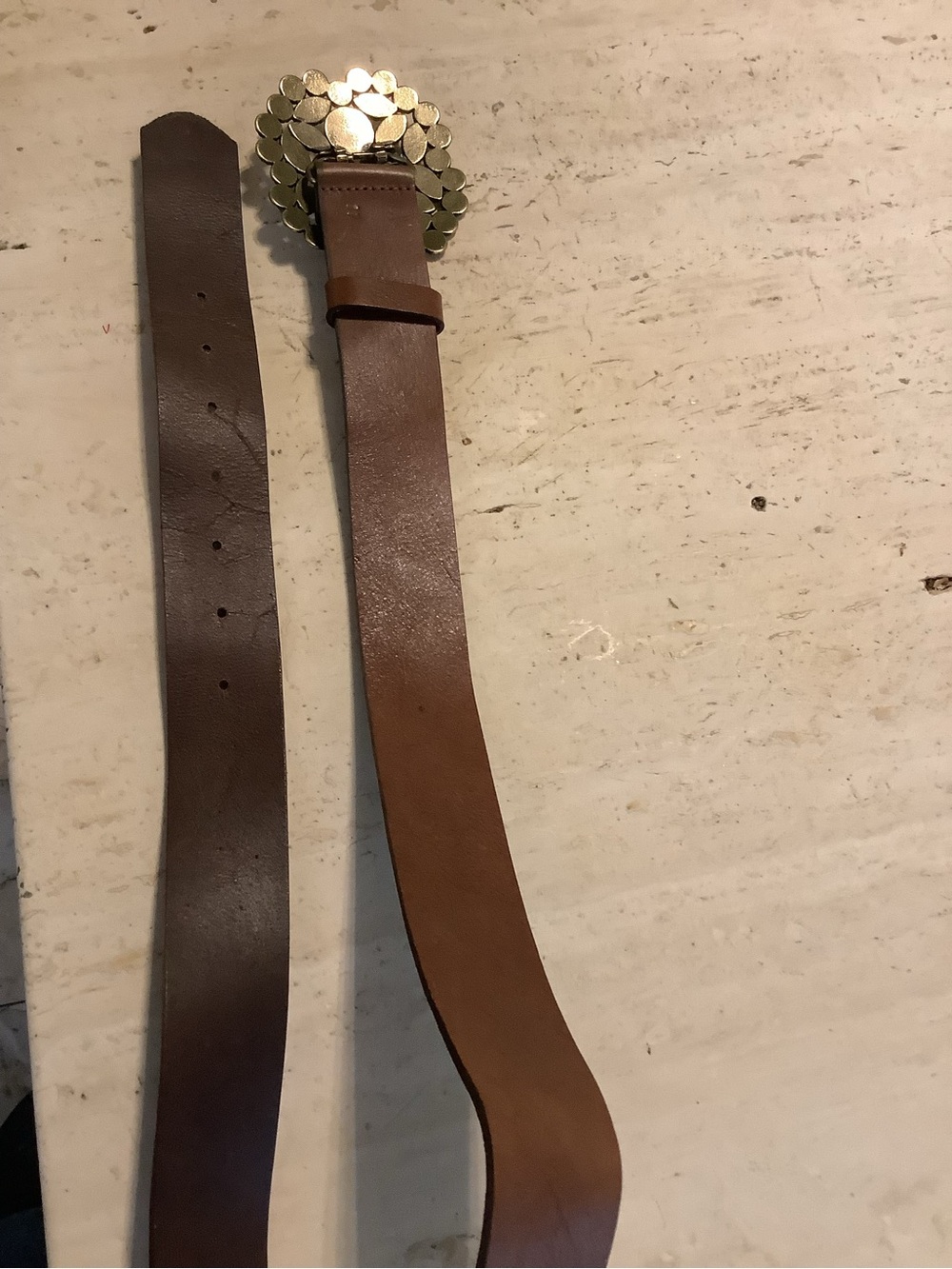 Chinese Laundry Brown Leather Belt with Crystal Cluster Buckle - Picture 3 of 3